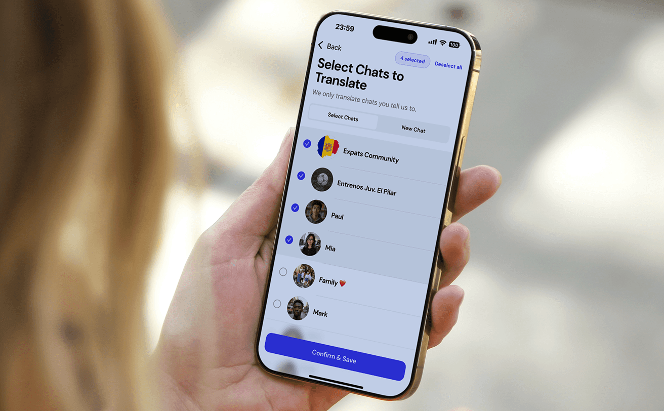 Selecting which WhatsApp chats to translate inside WhatLingo